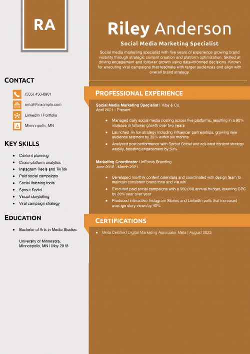 Social Media Marketing Specialist Resume  