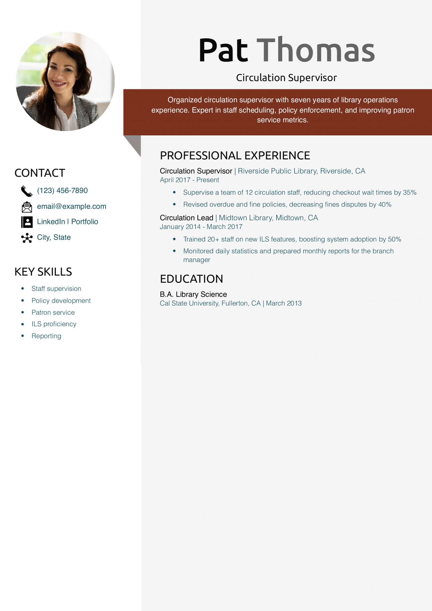 Circulation Supervisor Resume Example