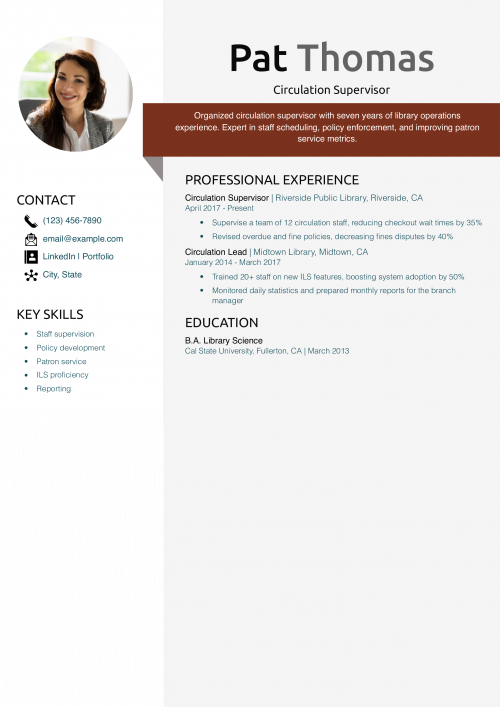 Circulation Supervisor Resume Example