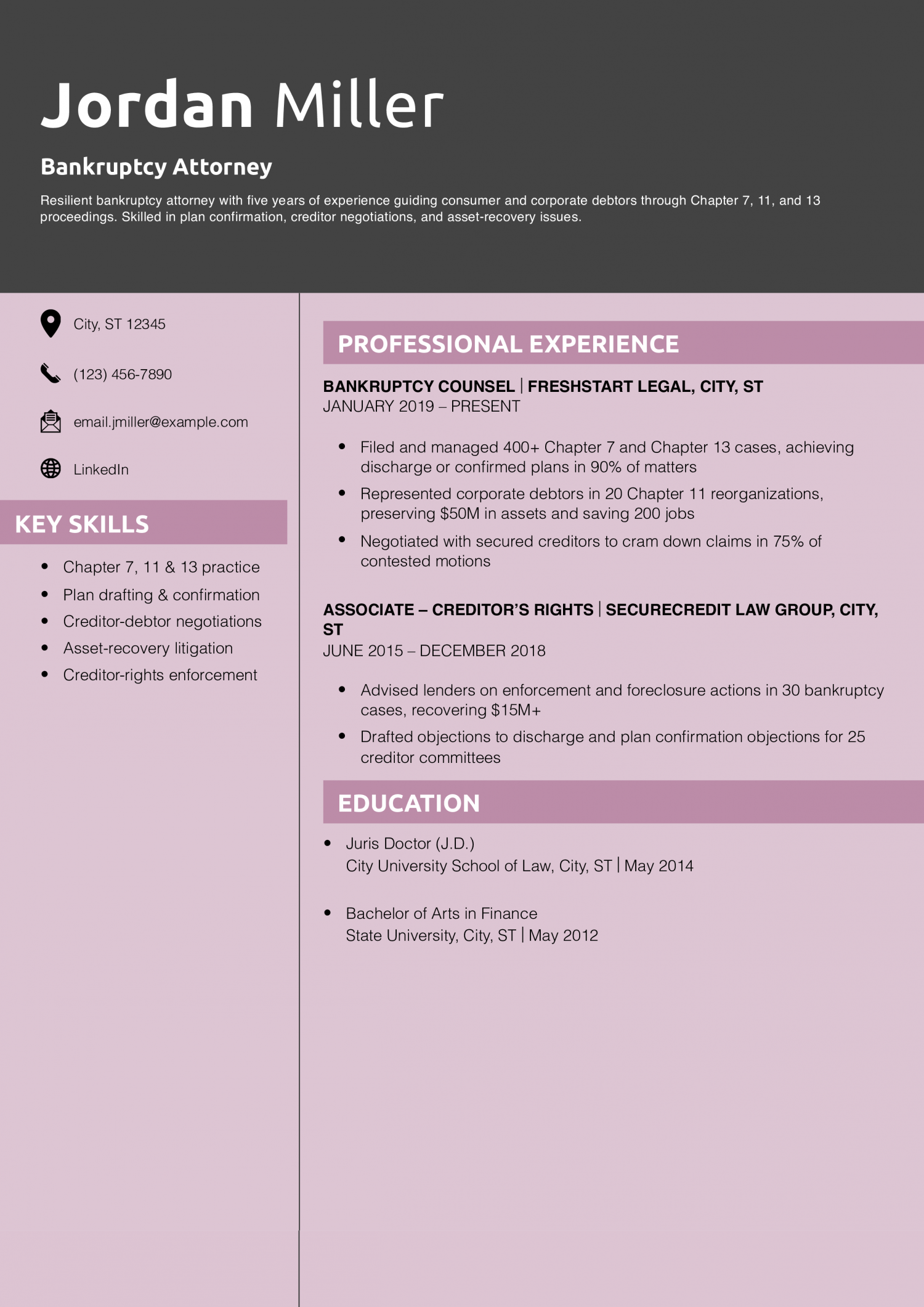 Bankruptcy Attorney Resume Example