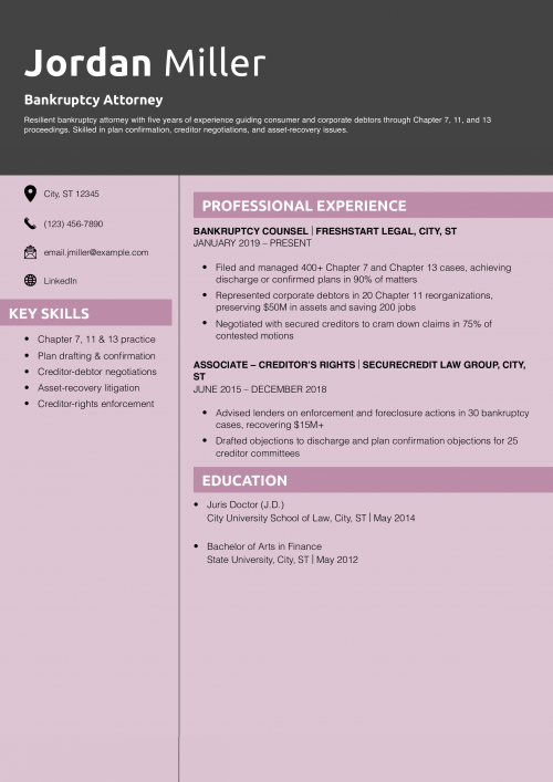 Bankruptcy Attorney Resume Example