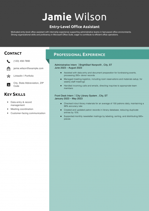 Entry-Level Office Assistant Resume Example 