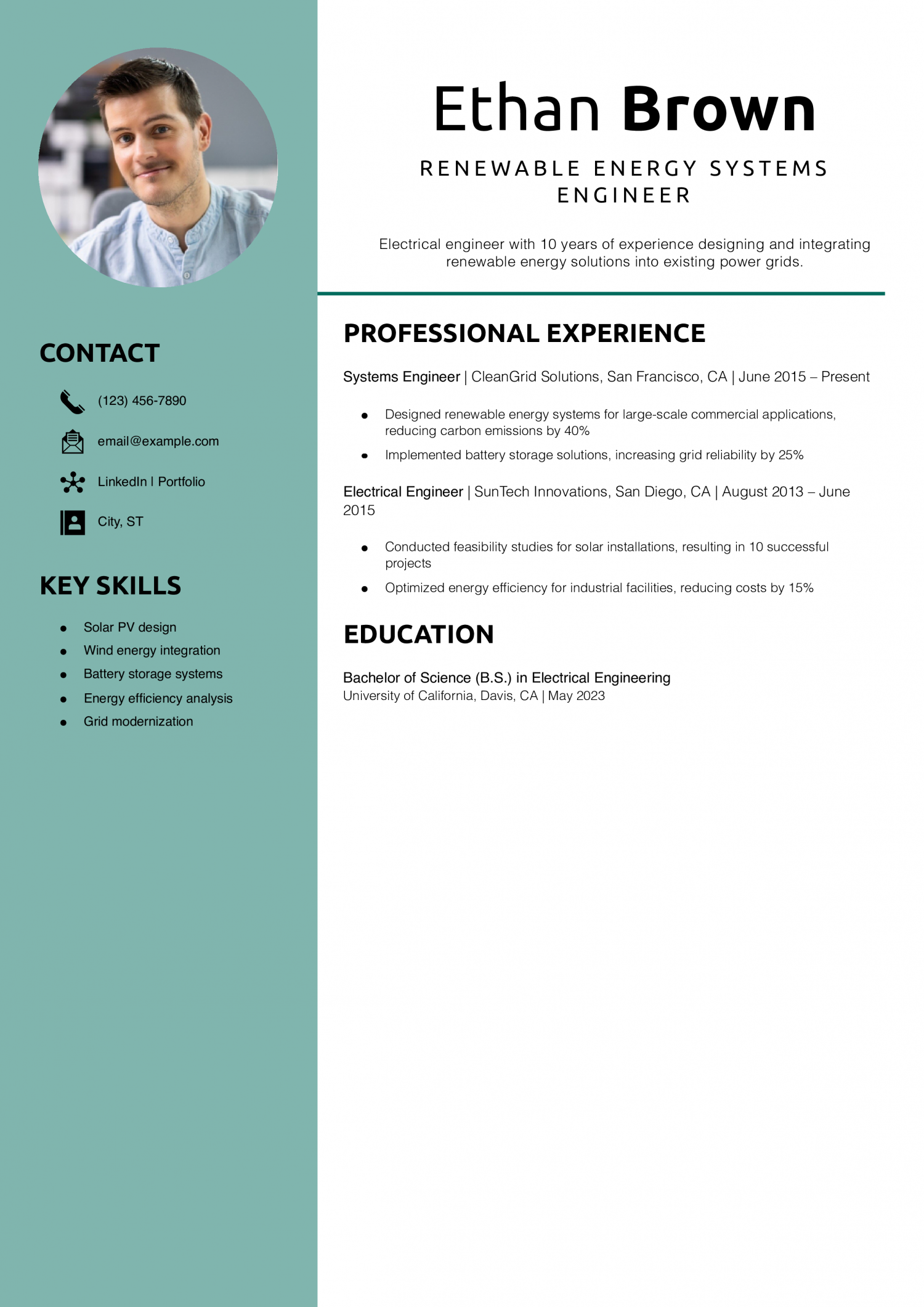 Renewable energy systems engineer resume