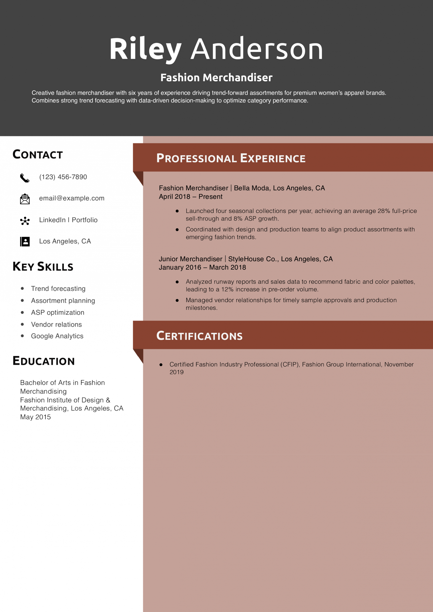 Fashion Merchandiser Resume Example