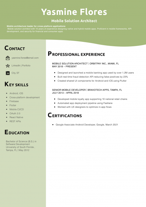 Mobile Solution Architect Resume