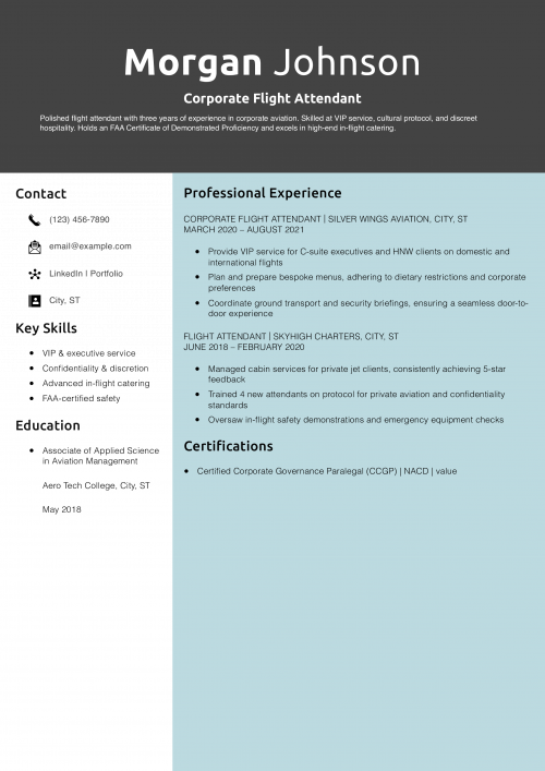 Corporate Flight Attendant Resume Example