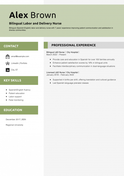 Bilingual Labor and Delivery Nurse Resume Example