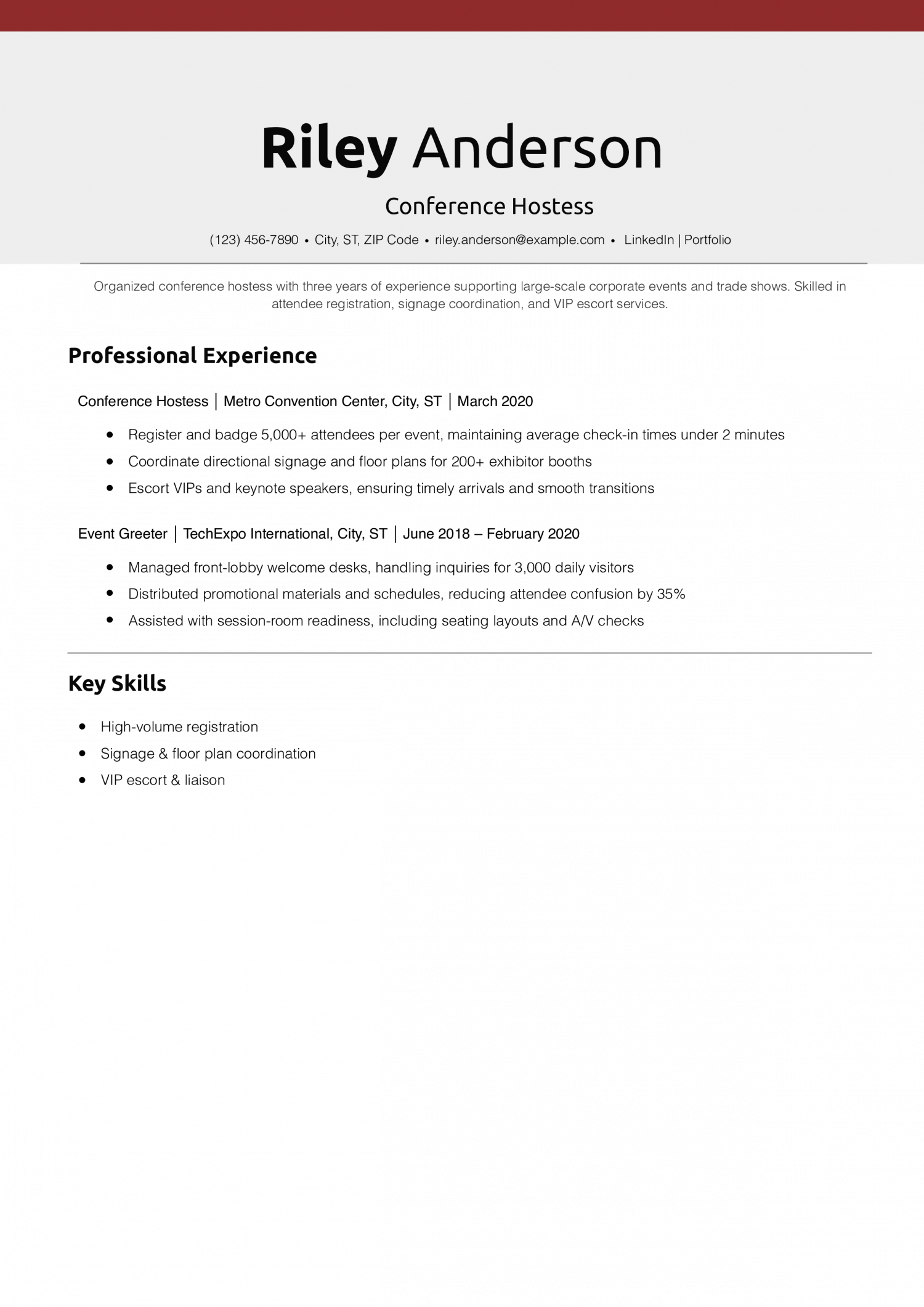 Conference Hostess Resume Example
