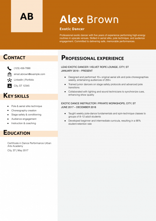 Exotic Dancer Resume Example