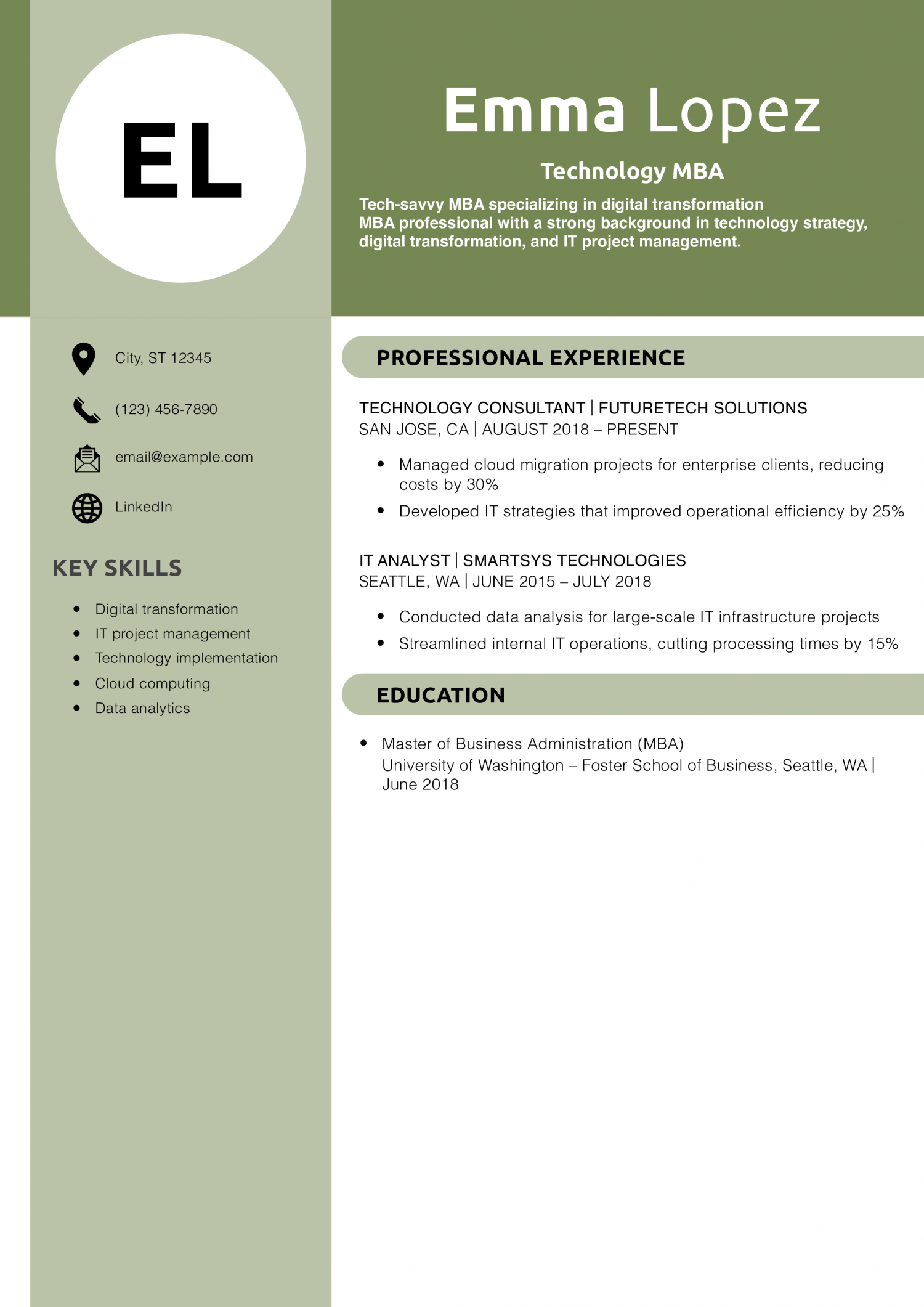 Technology MBA resume example
