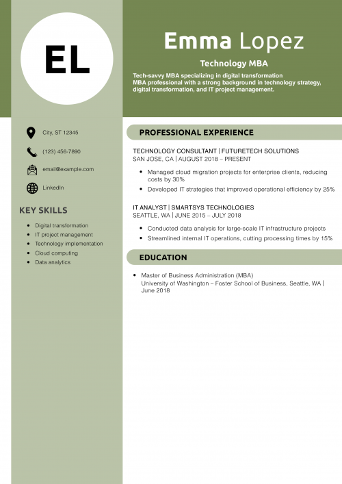 Technology MBA resume example