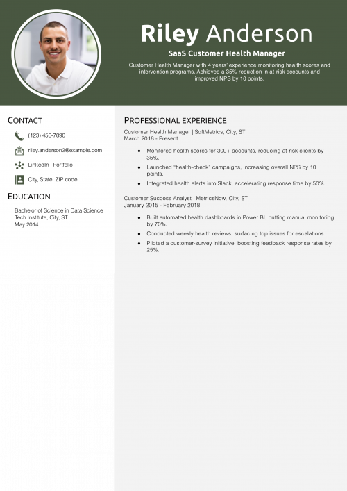 SaaS Customer Health Manager Resume Example