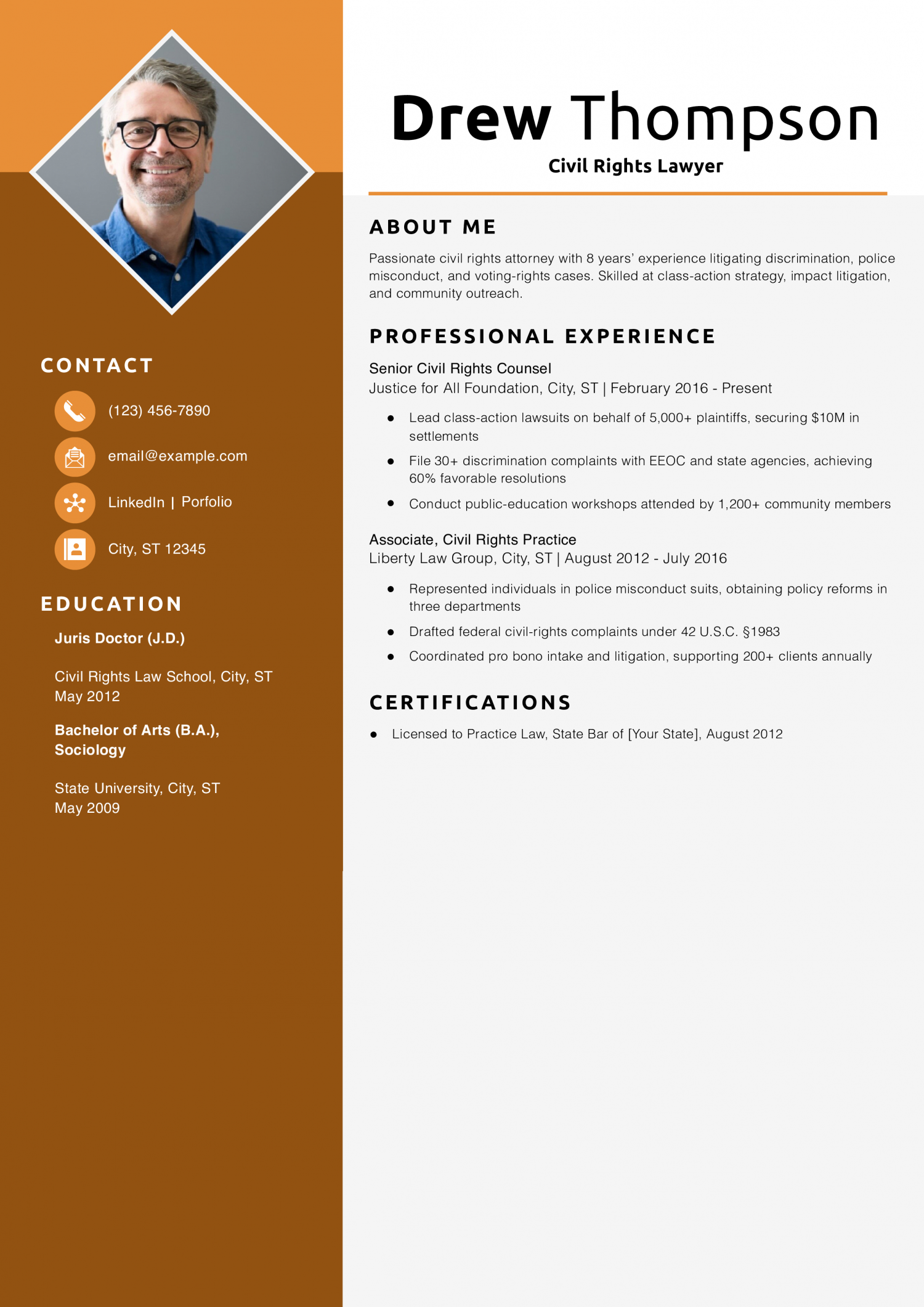 Civil Rights Lawyer Resume Example