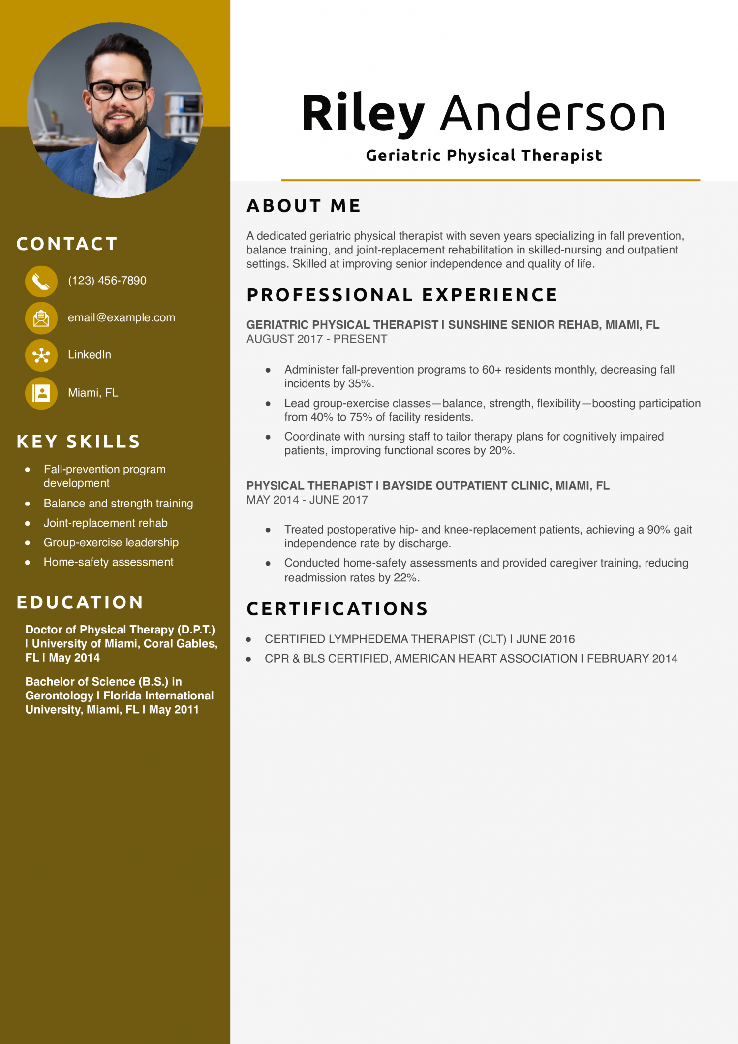 Geriatric Physical Therapist Resume Example