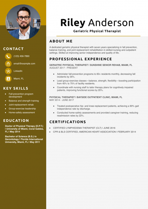 Geriatric Physical Therapist Resume Example