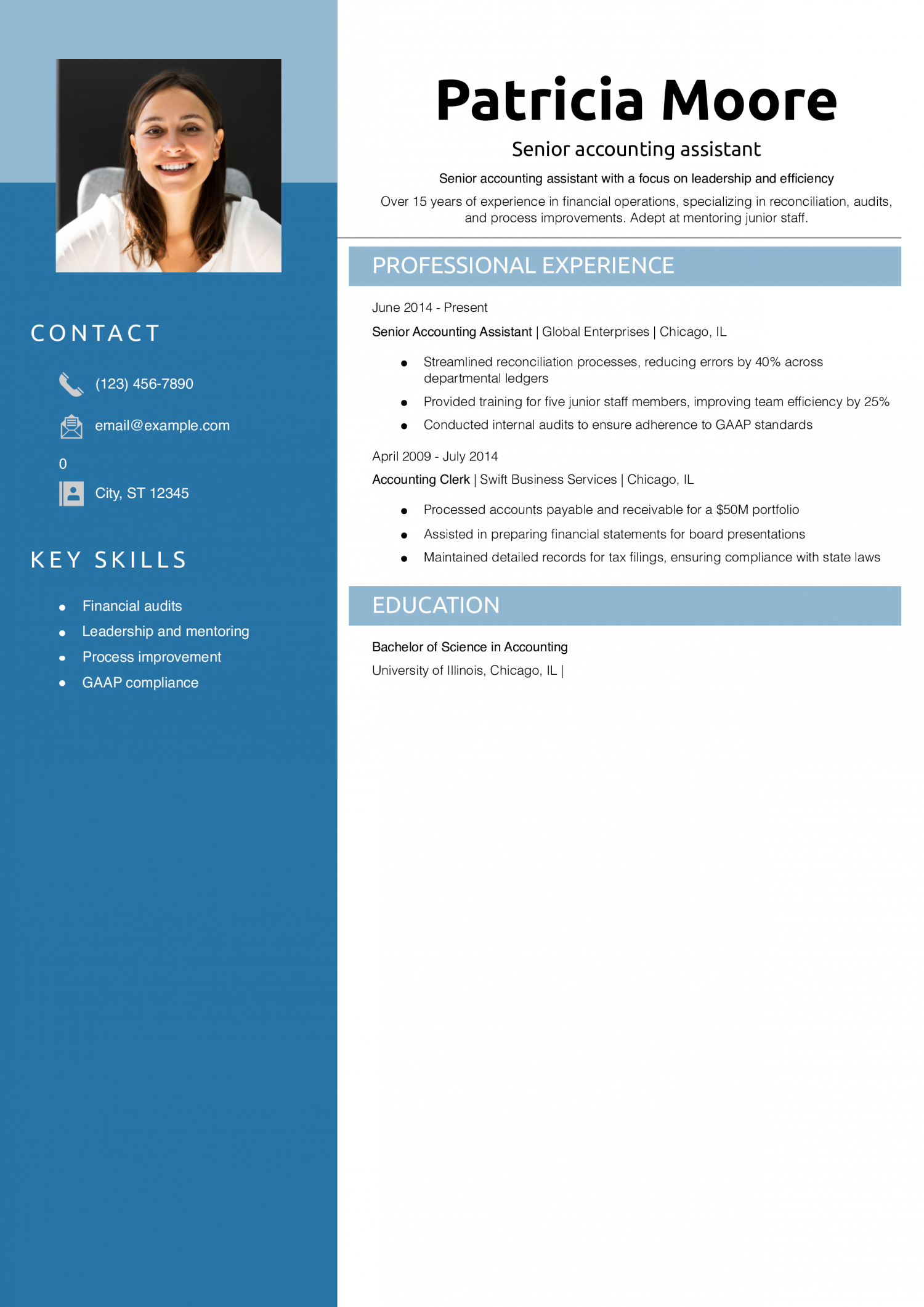 Senior accounting assistant resume example