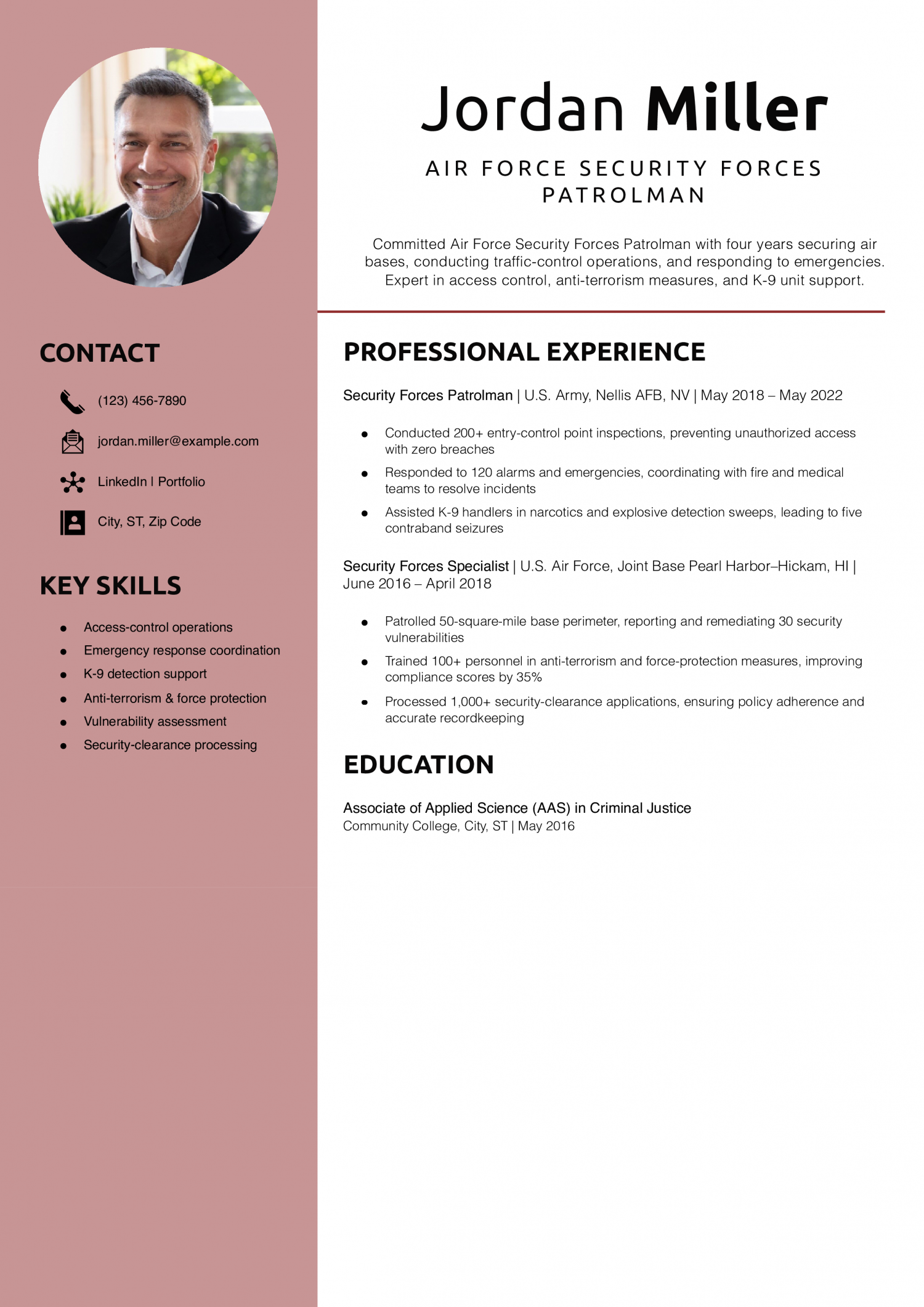 Air Force Security Forces Patrolman Resume Example 