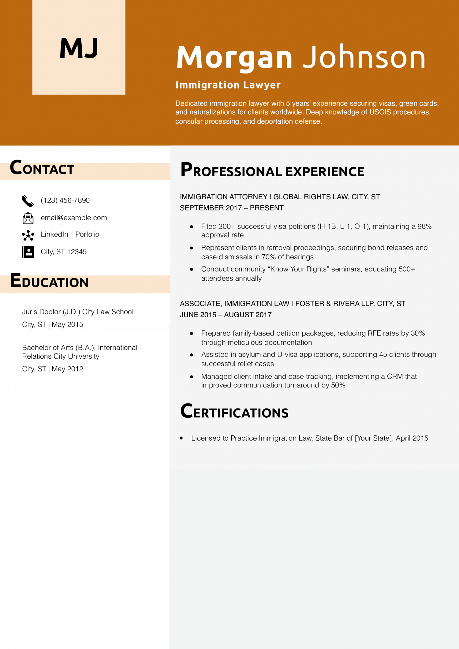 Immigration Lawyer Resume Example