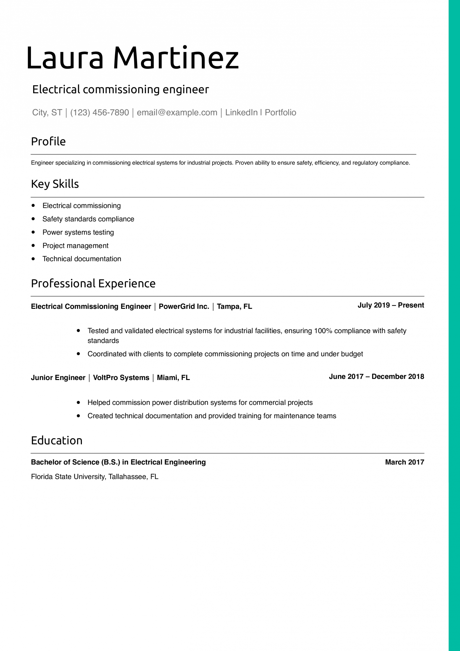 Electrical commissioning engineer resume