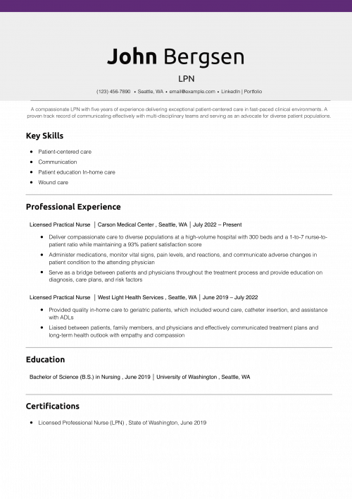LPN Resume Example 