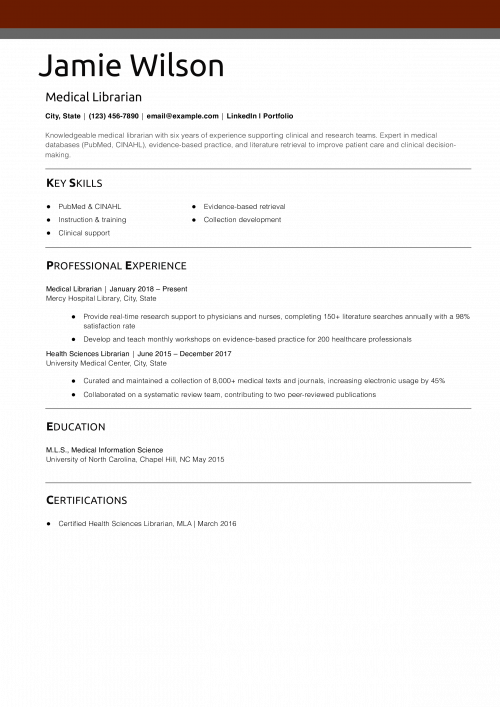Medical Librarian Resume Example