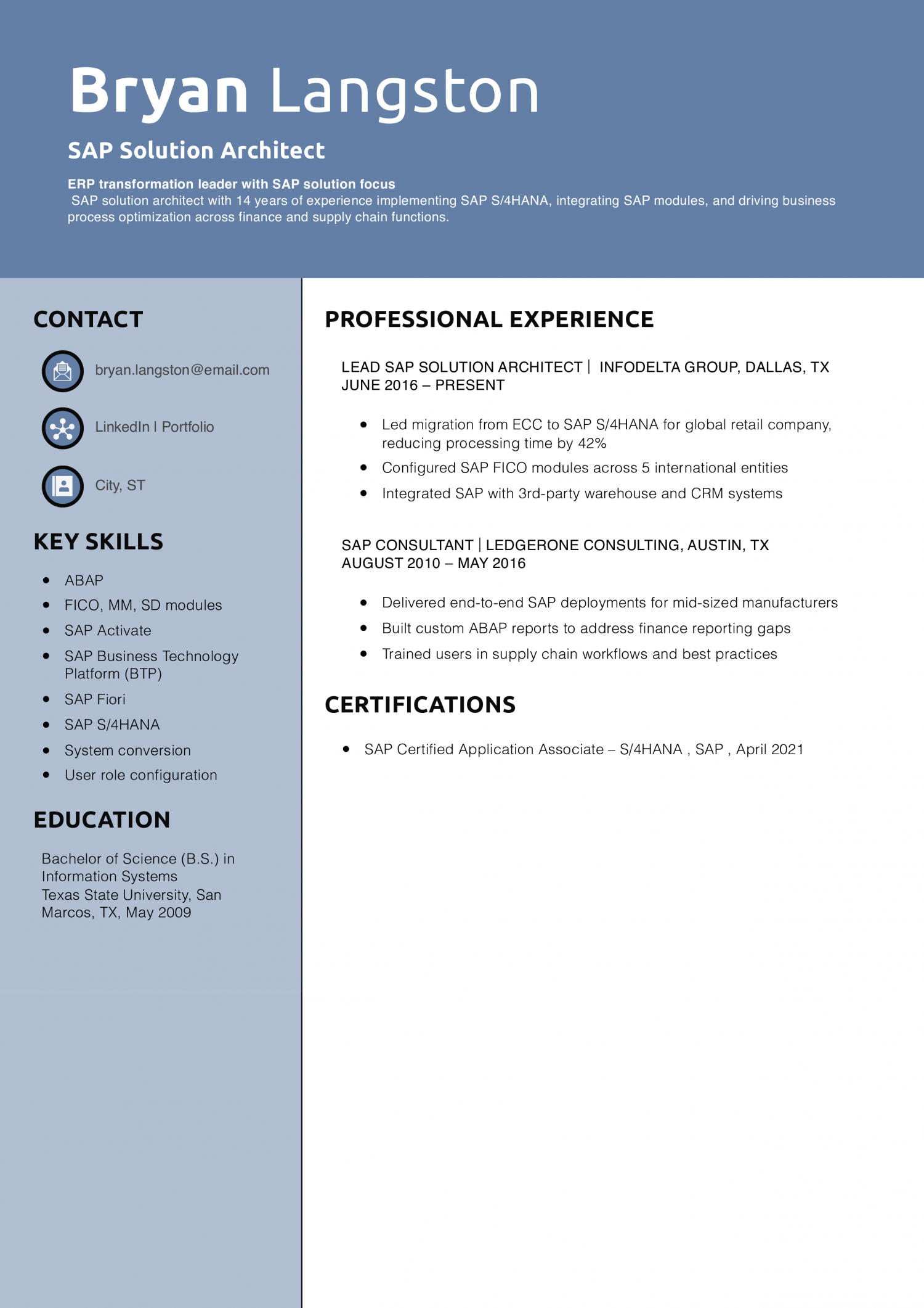 SAP Solution Architect Resume