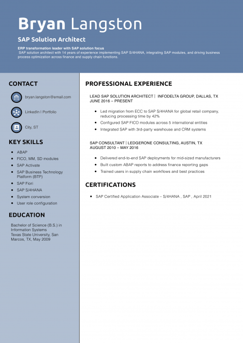 SAP Solution Architect Resume