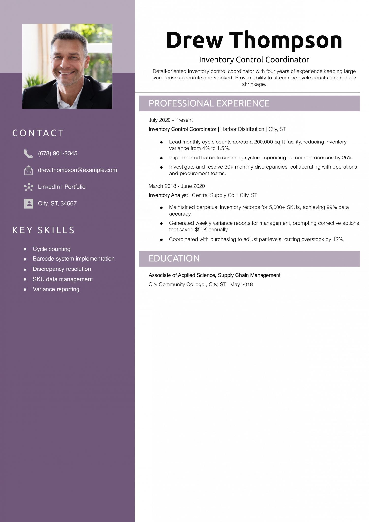 Inventory Control Coordinator Resume Example