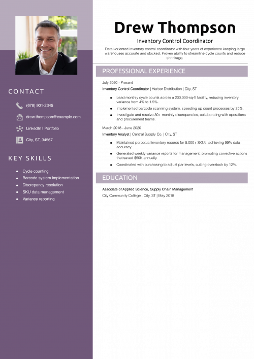 Inventory Control Coordinator Resume Example 