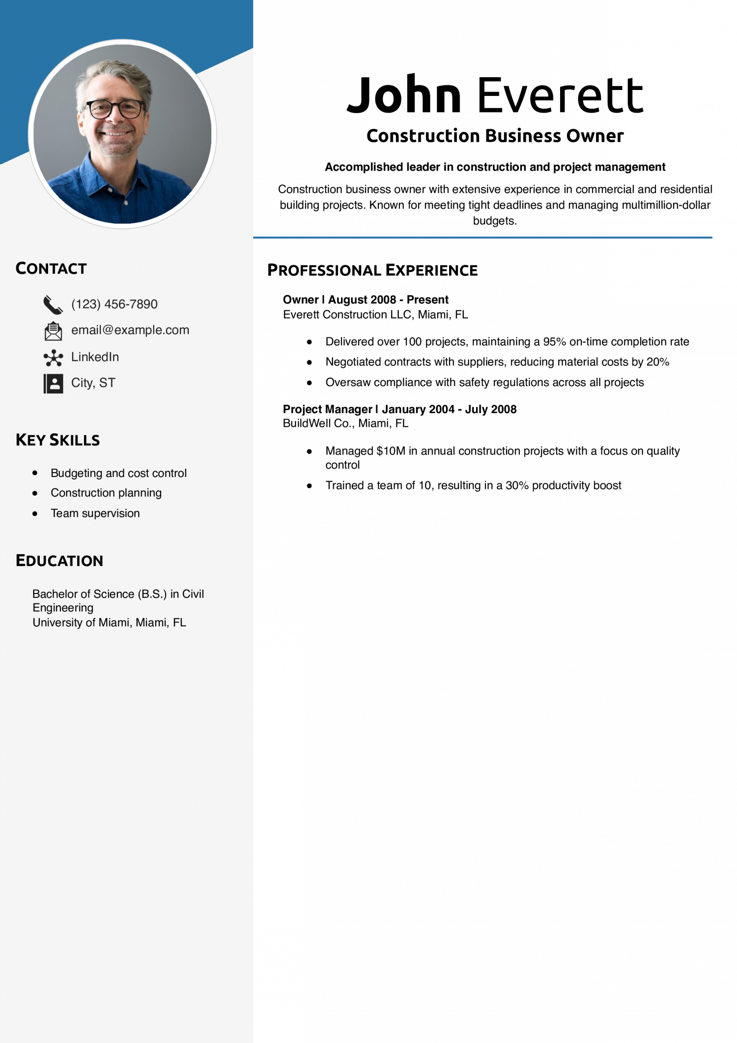Construction Business Owner Resume