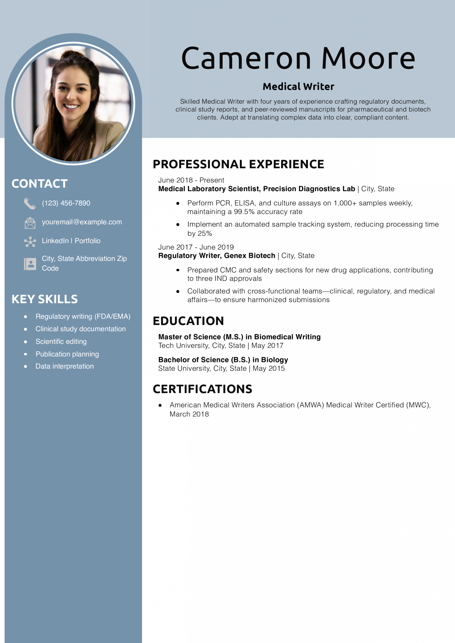 Medical Writer Resume Example