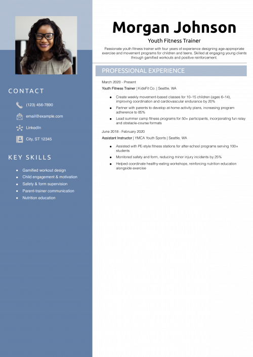 Youth Fitness Trainer Resume Example