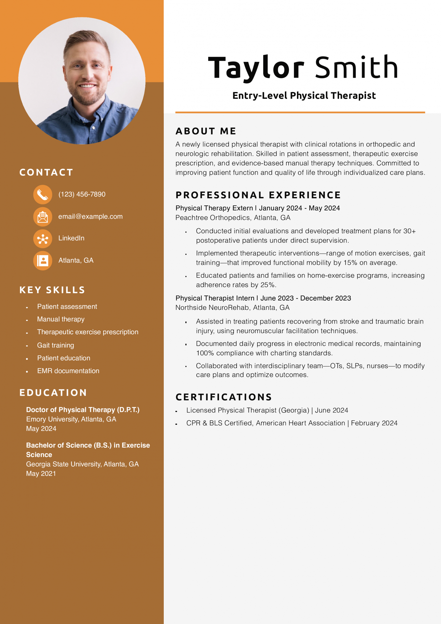 Entry-Level Physical Therapist Resume Example
