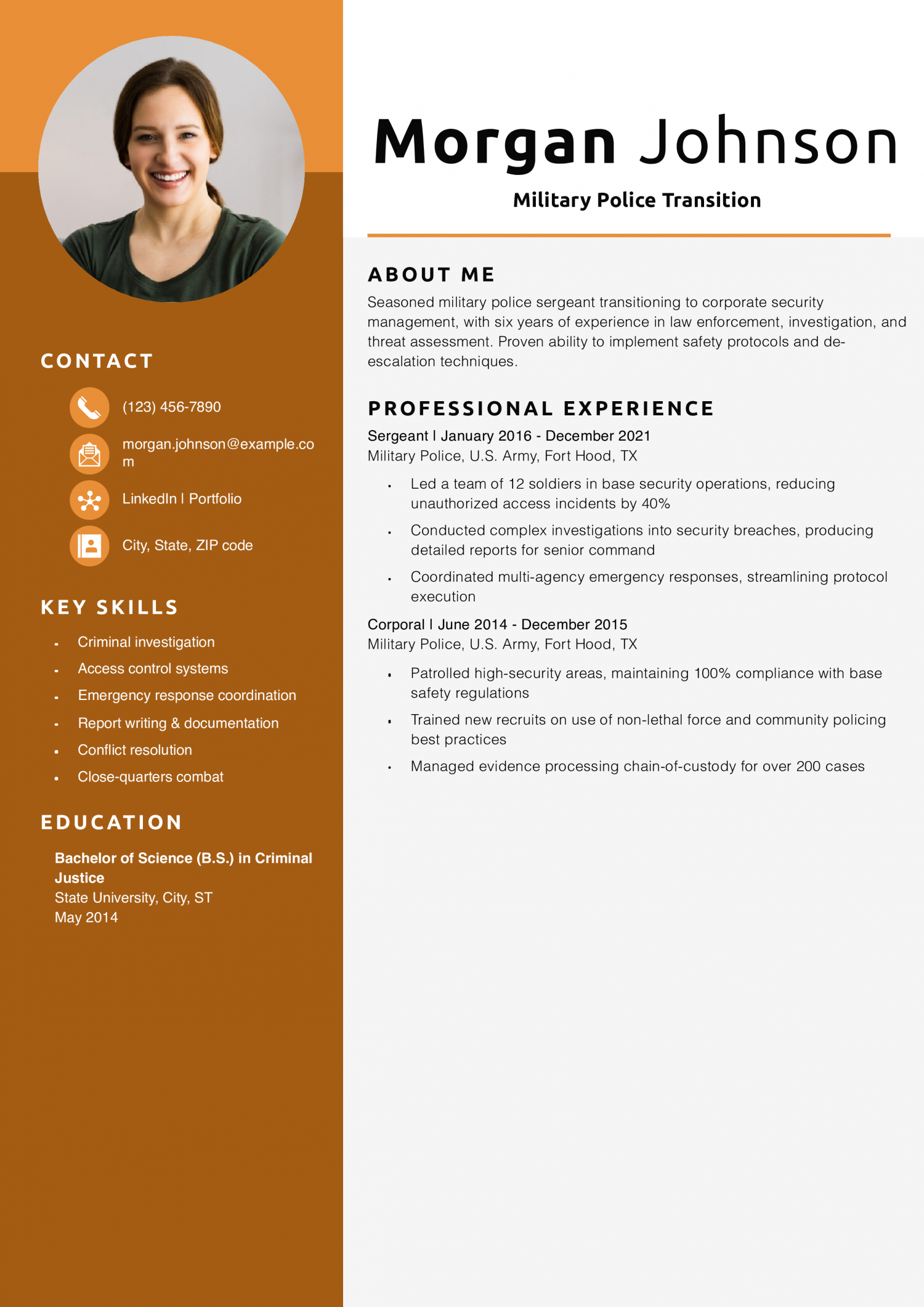 Military Police Transition Resume Example 
