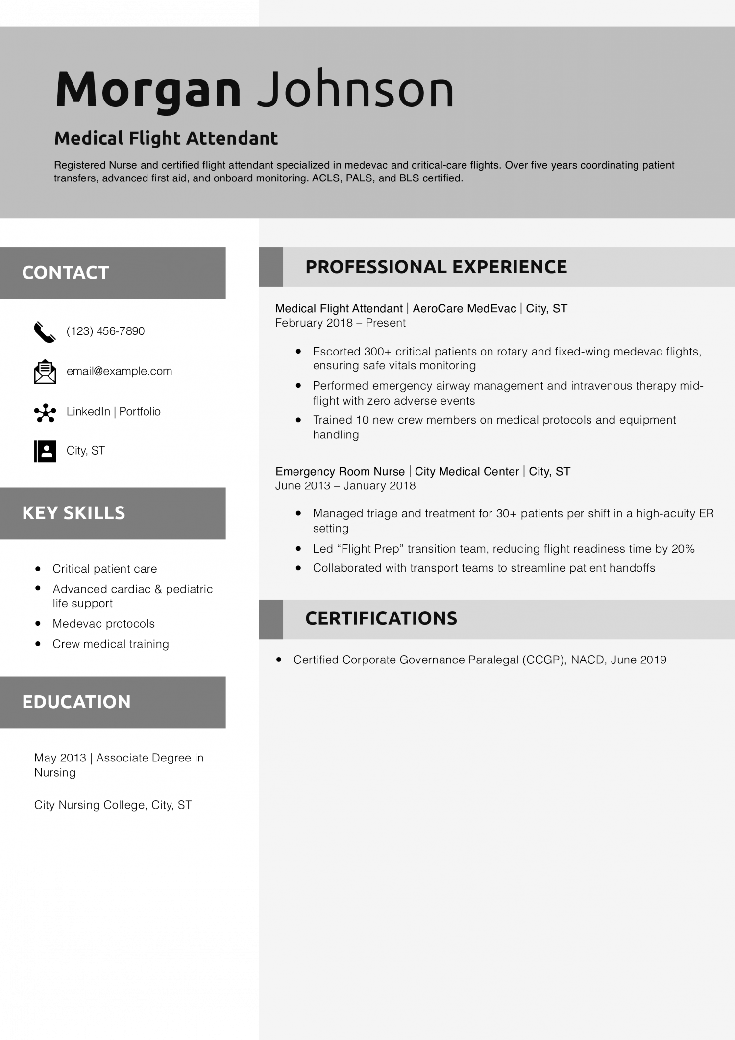 Medical Flight Attendant Resume Example