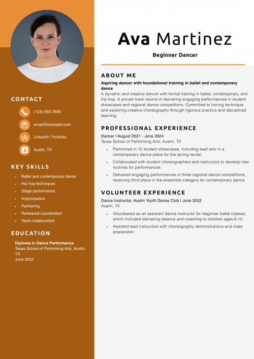 Beginner Dancer Resume Example
