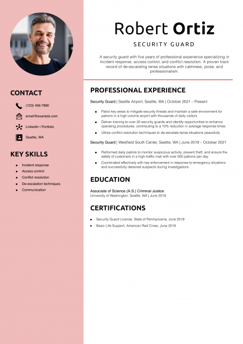 Security Guard Resume Example 