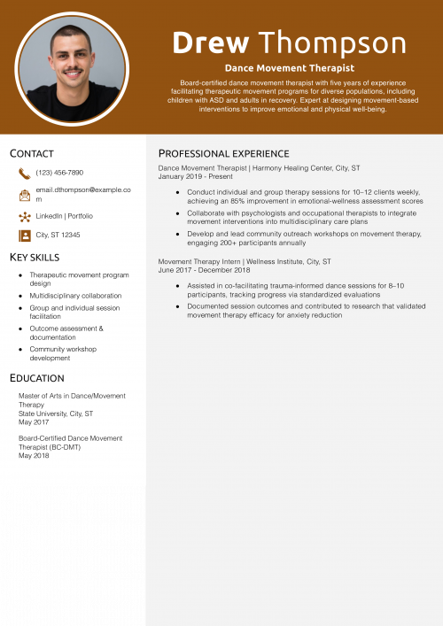 Dance Movement Therapist Resume Example