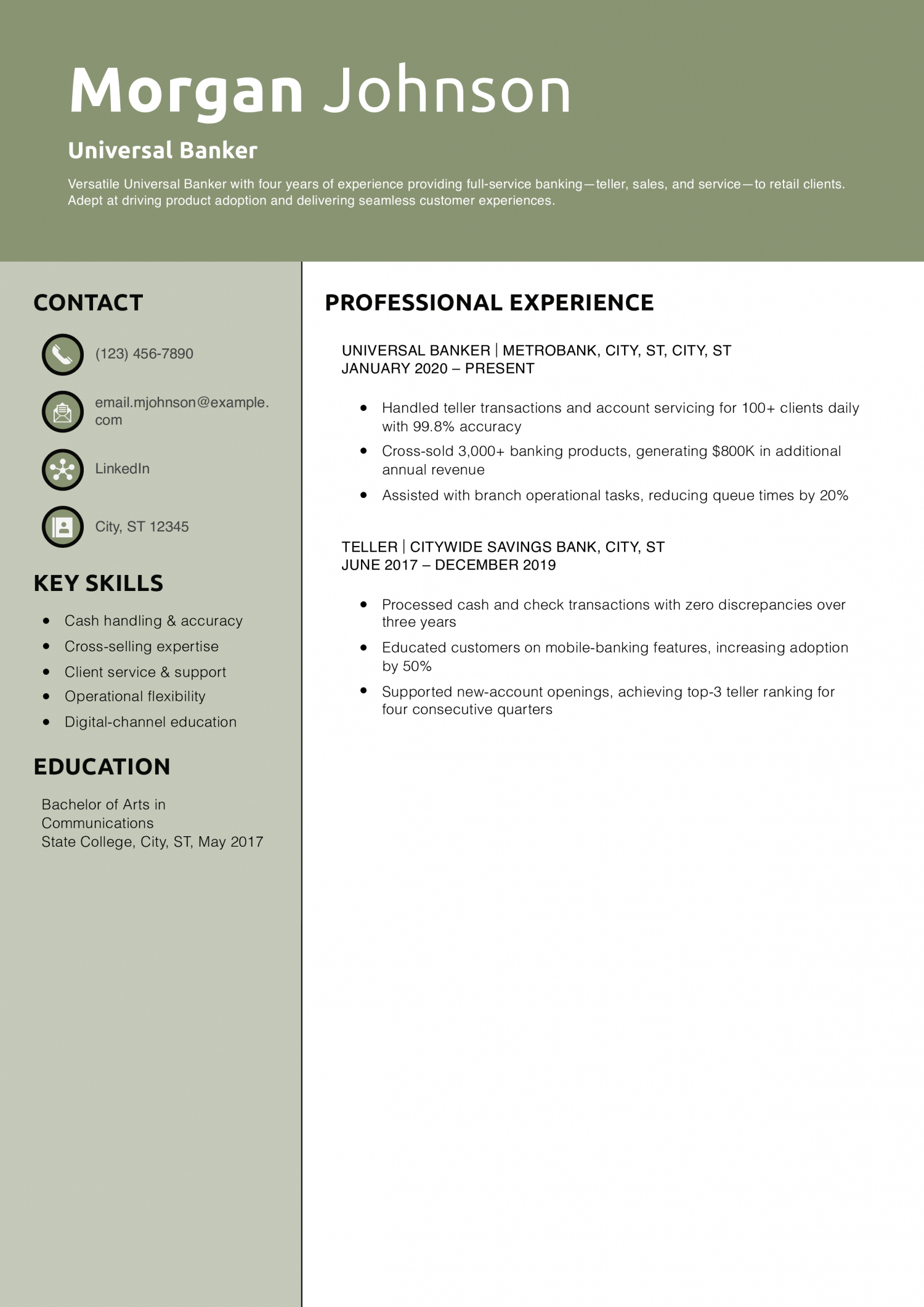 Universal Banker Resume Example
