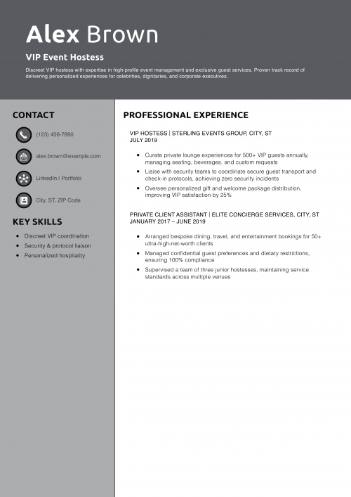 VIP Event Hostess Resume Example