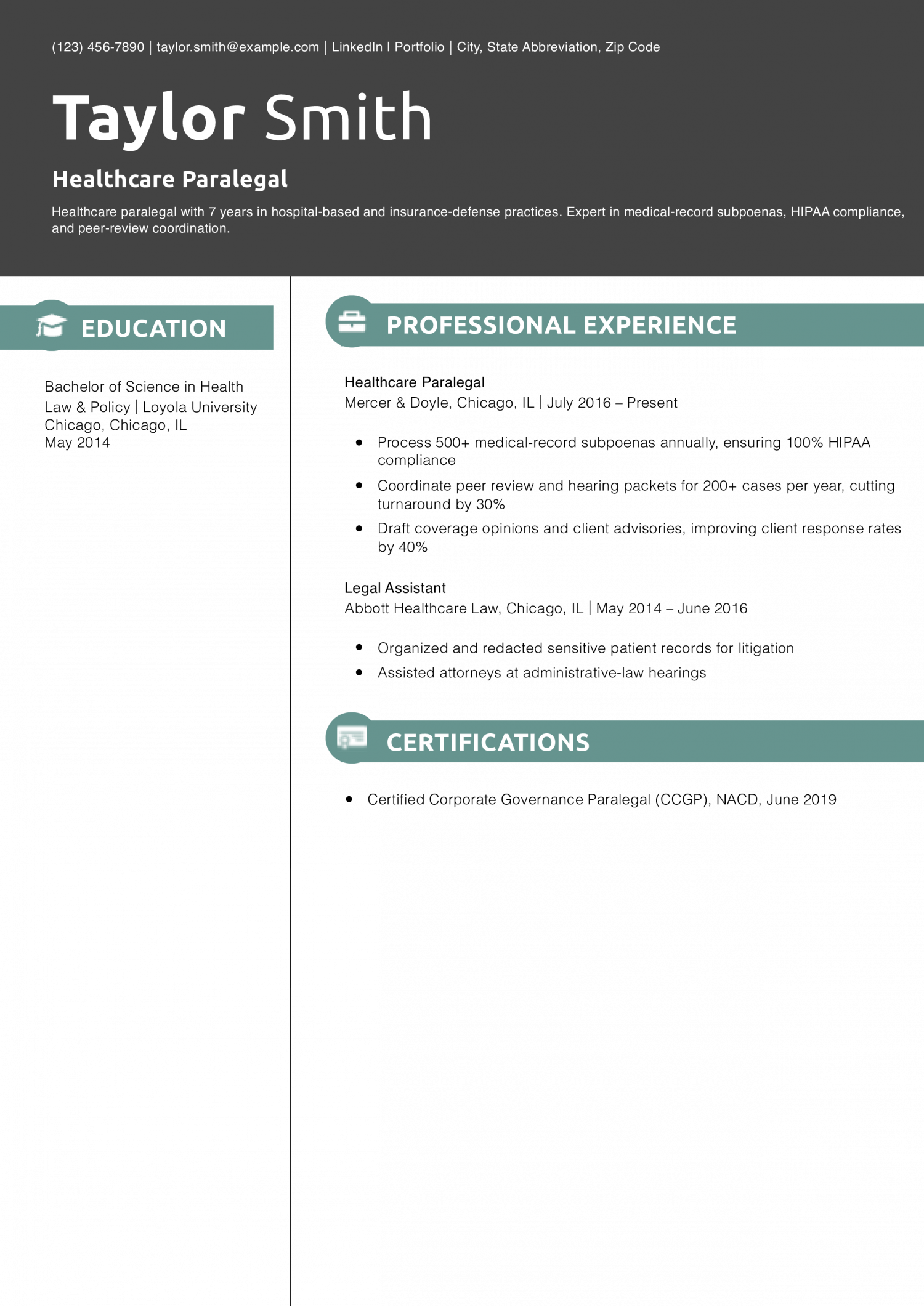 Healthcare Paralegal Resume Example