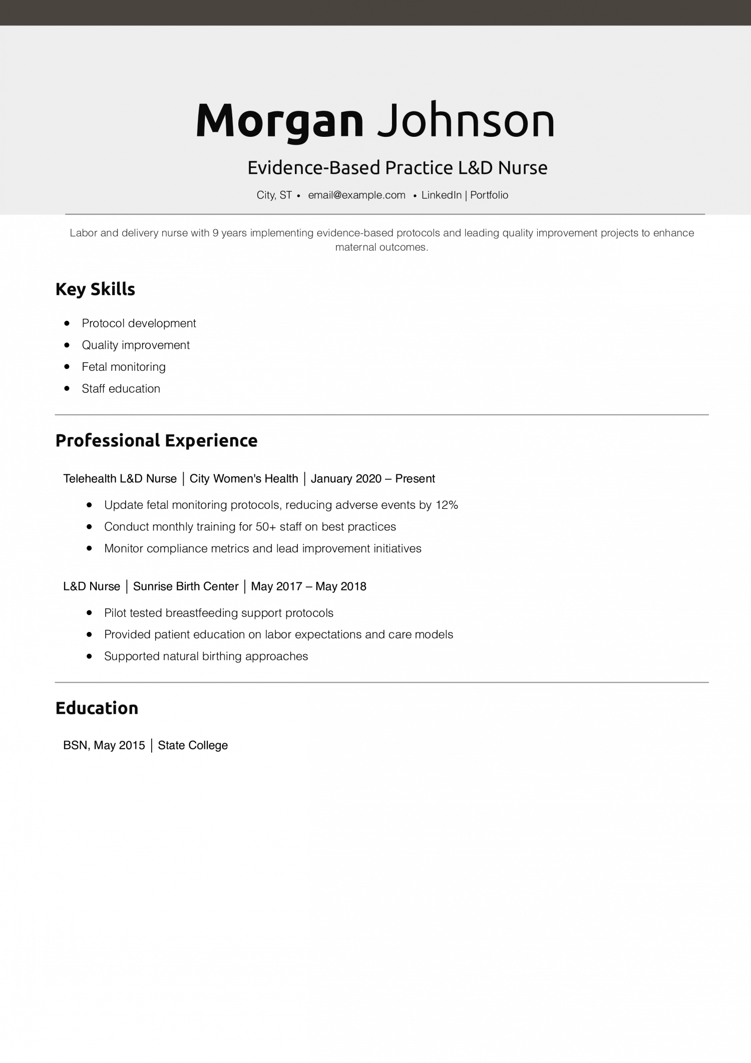 Evidence-Based Practice L&D Nurse Resume Example