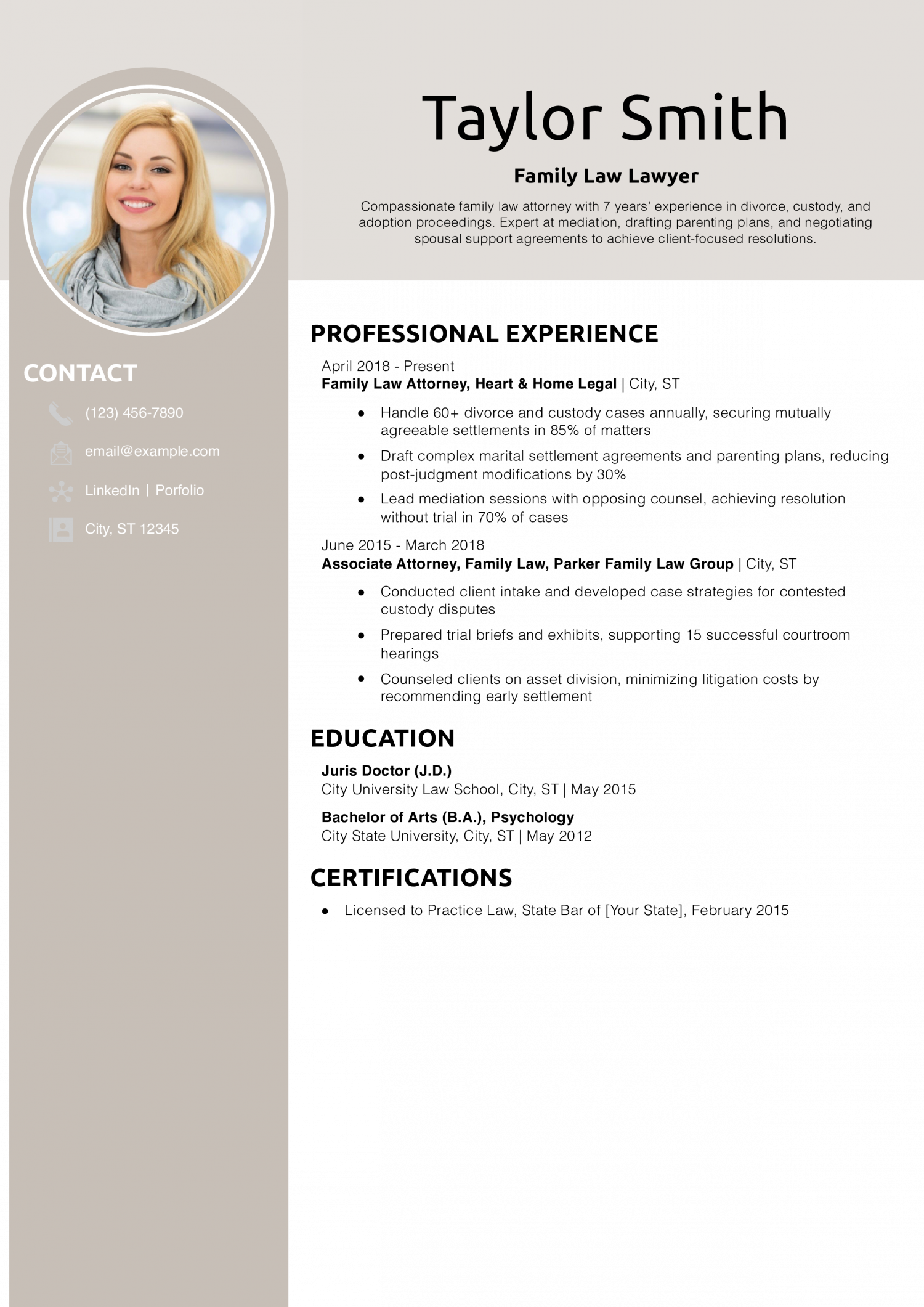 Family Law Lawyer Resume Example