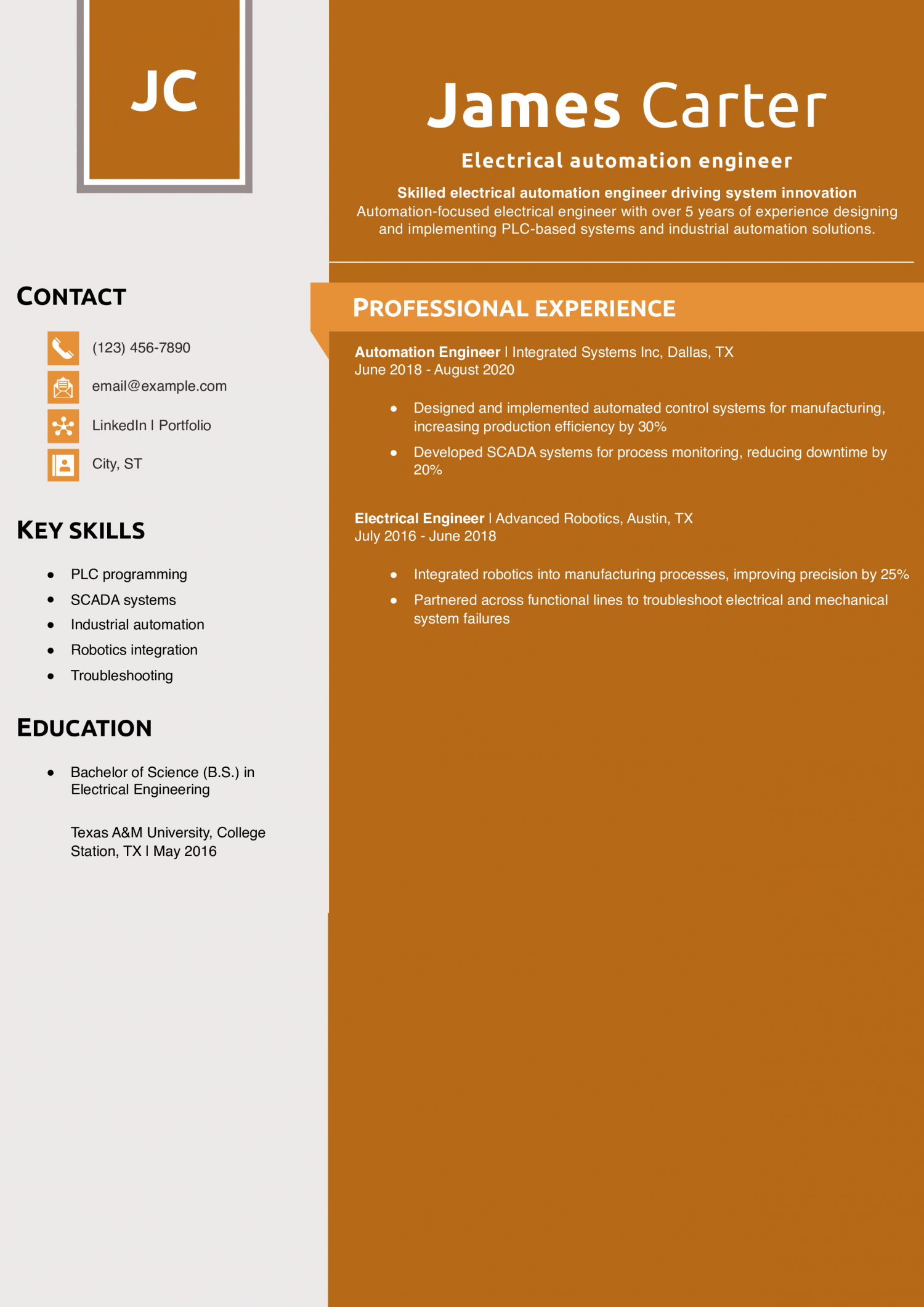 Electrical automation engineer resume
