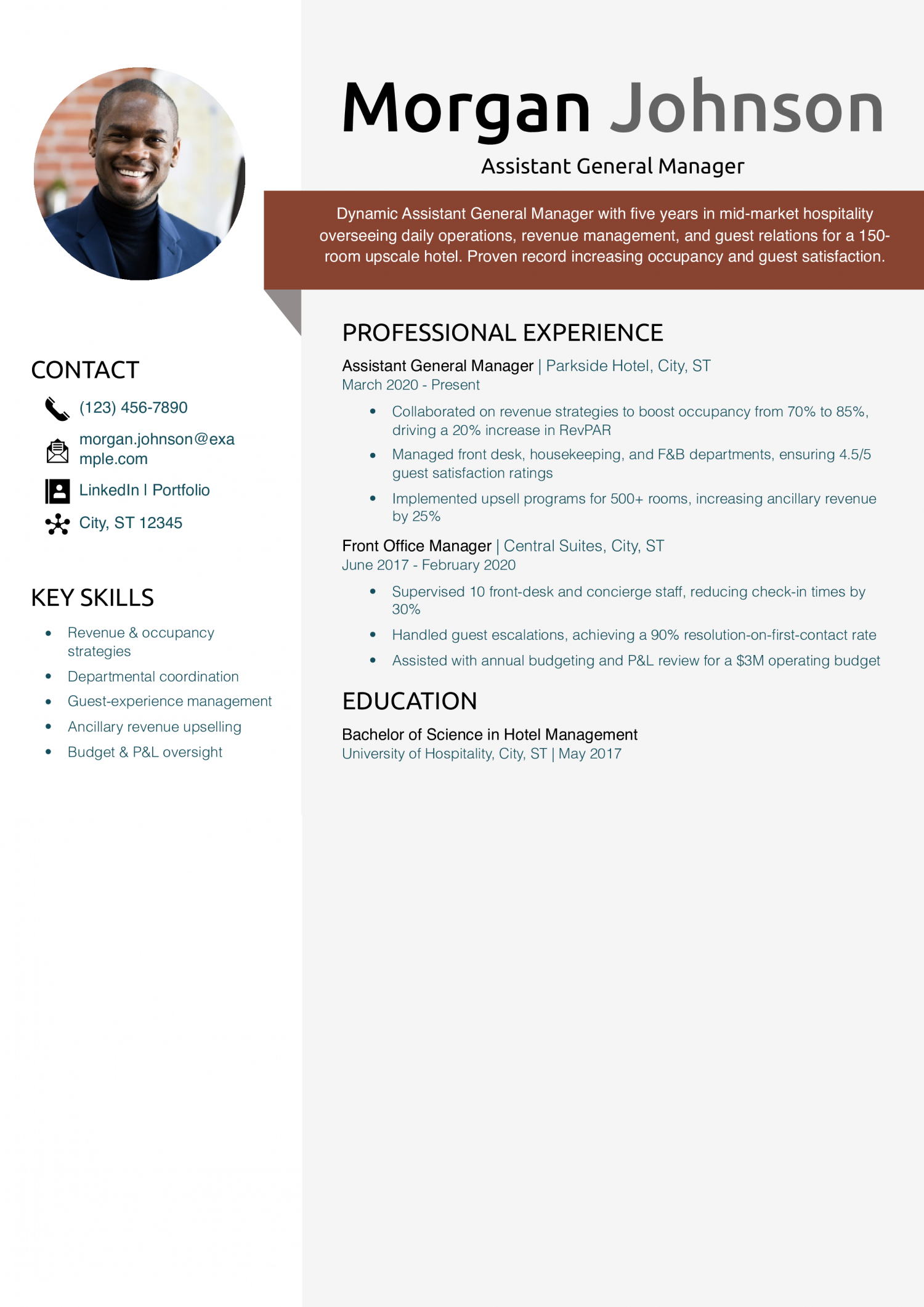 Assistant General Manager Resume Example