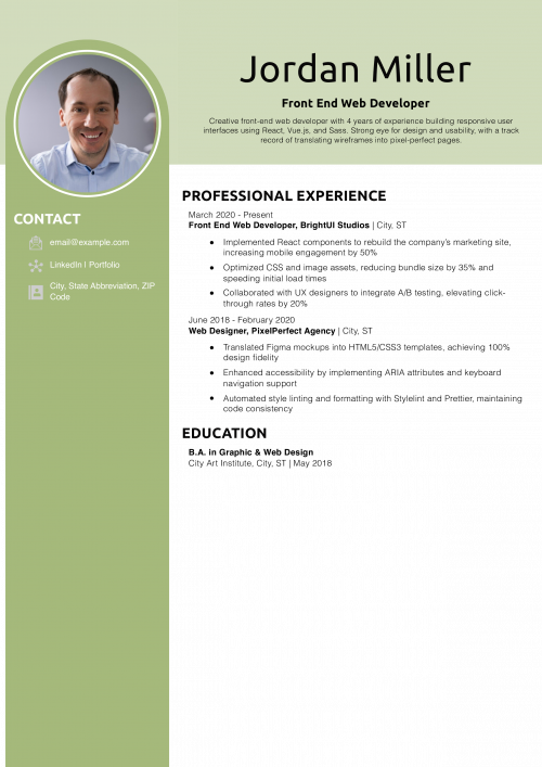 Front End Web Developer Resume Example