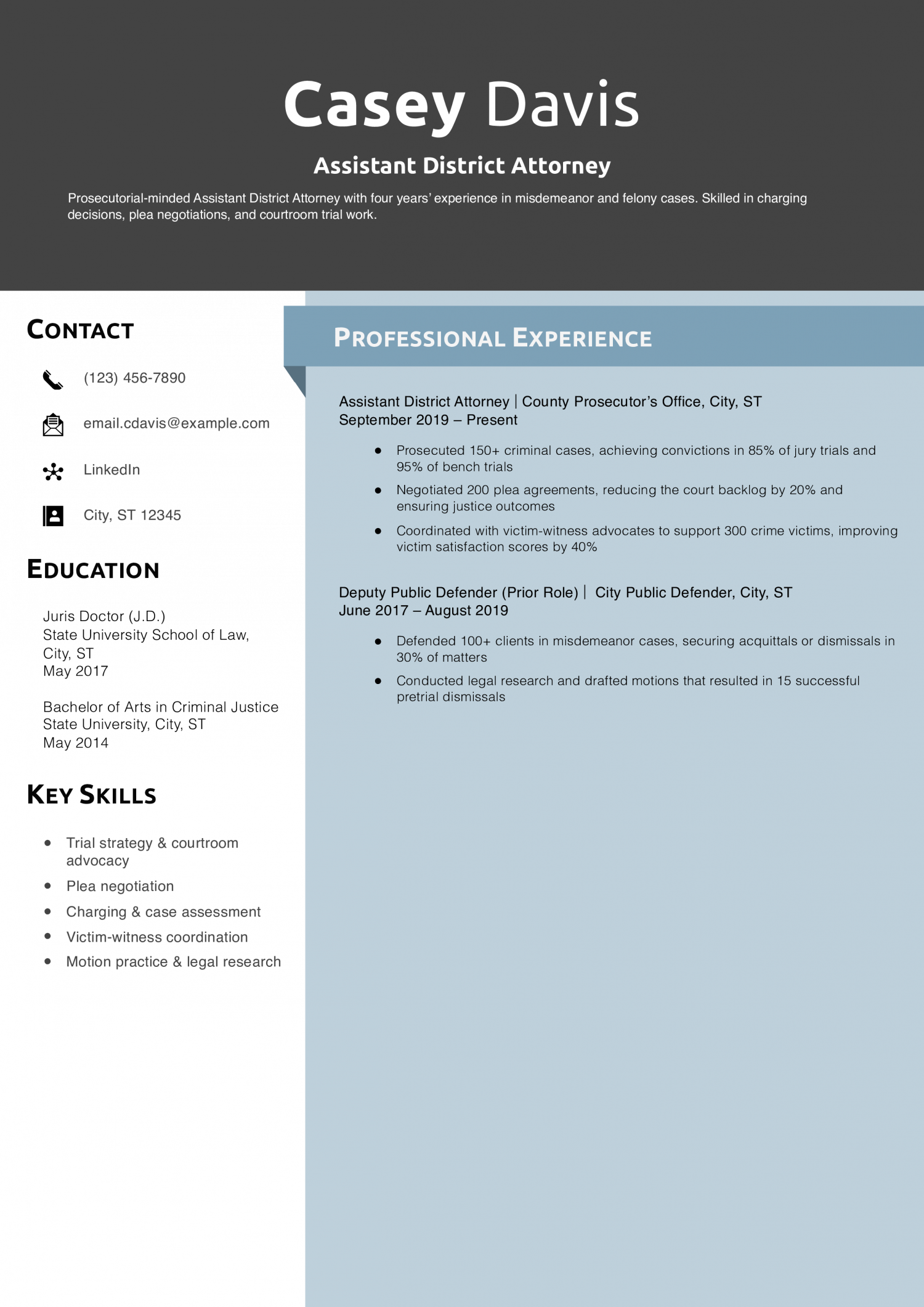 Assistant District Attorney Resume Example