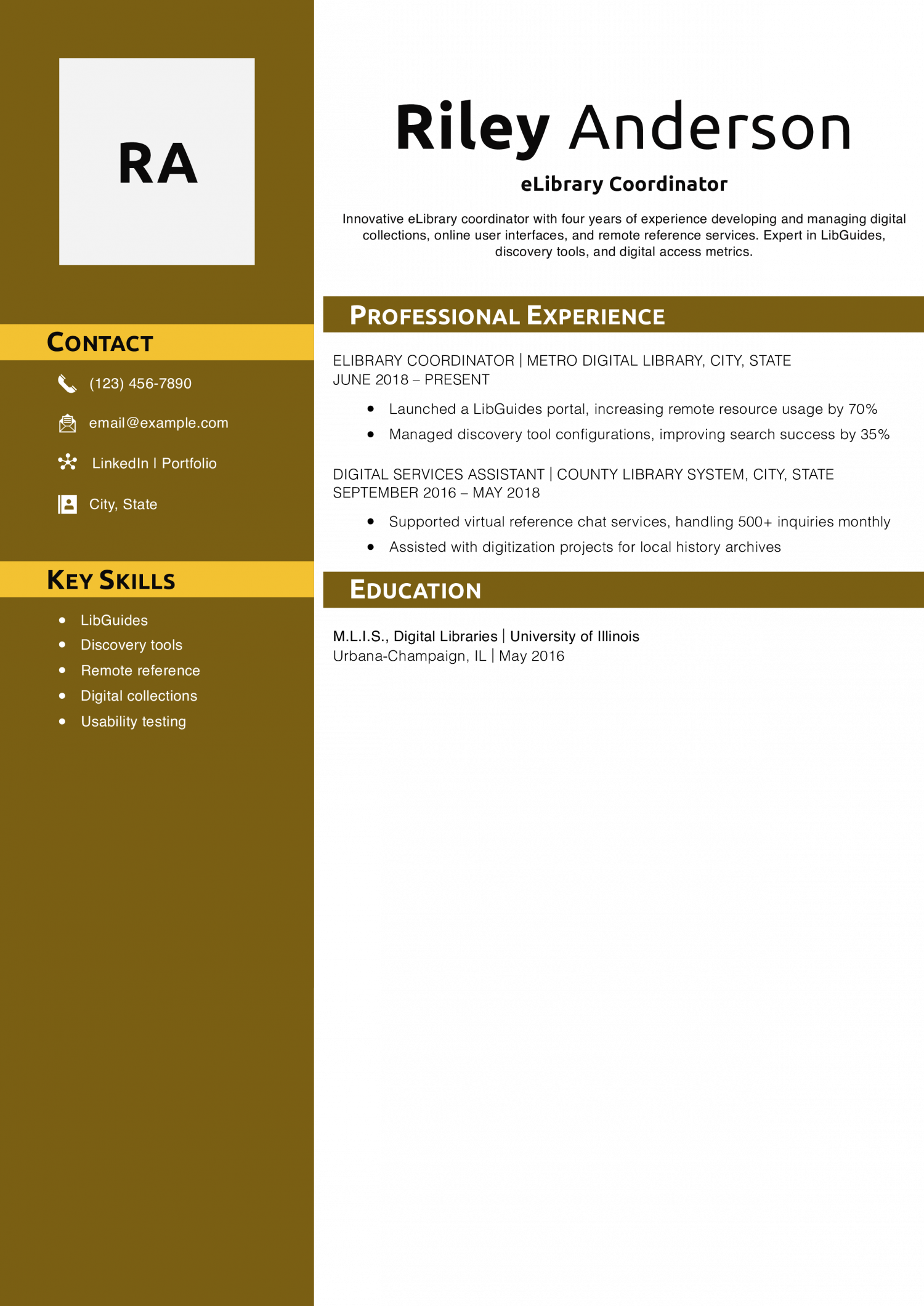 eLibrary Coordinator Resume Example