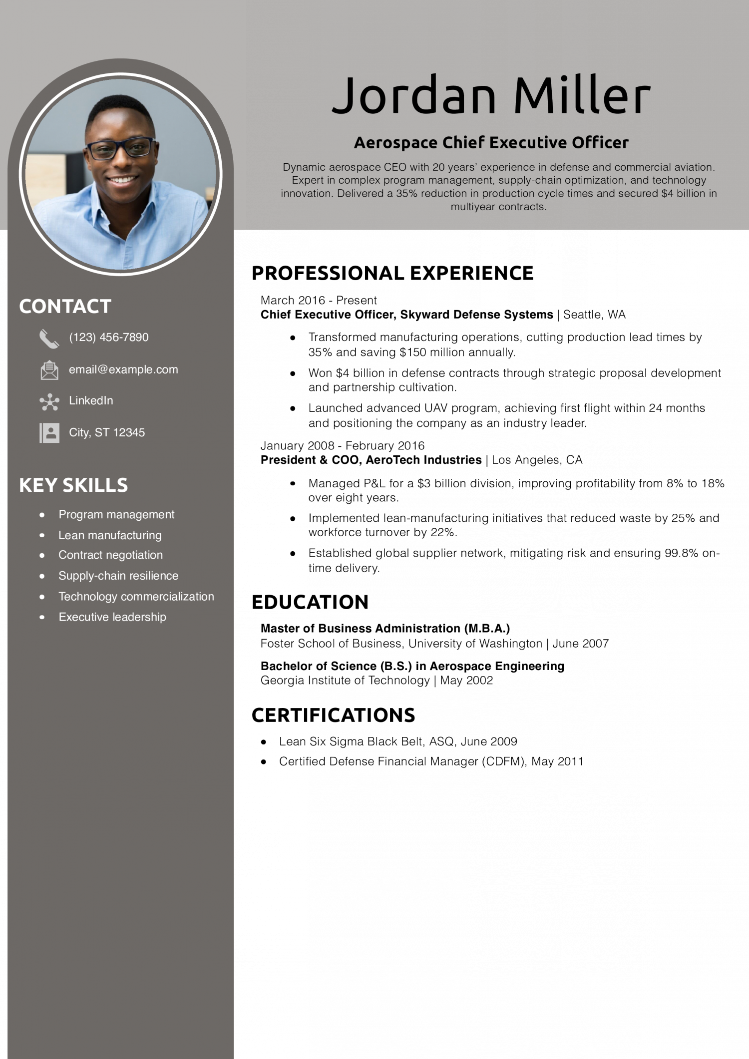 Aerospace Chief Executive Officer Resume Example