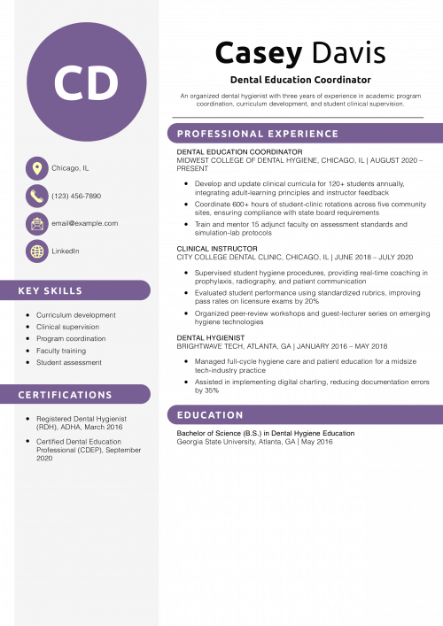 Dental Education Coordinator Resume Example
